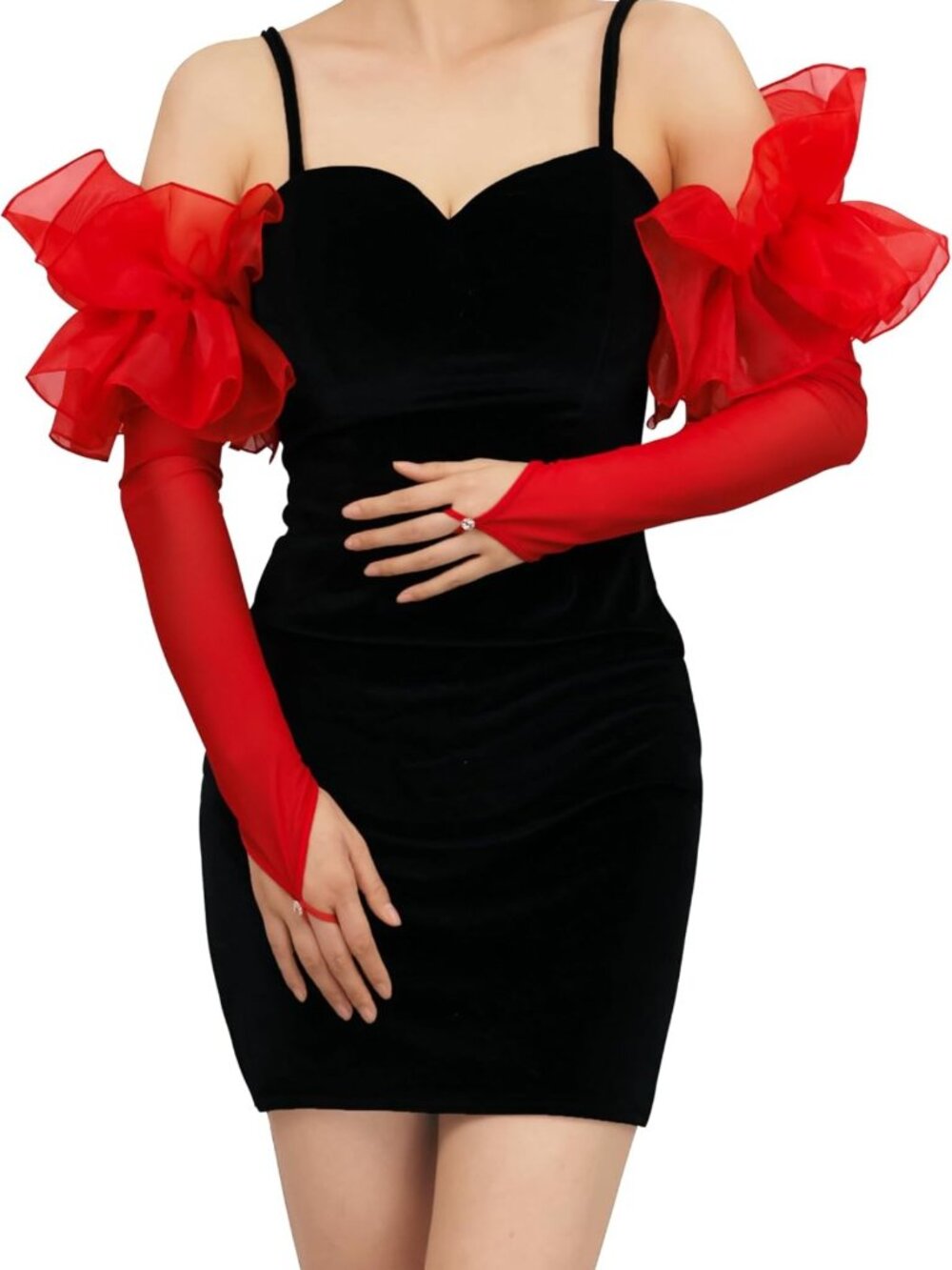 Oversized Sheer Tulle Puff Long Gloves | Stretchy Mesh Fashion Accessory